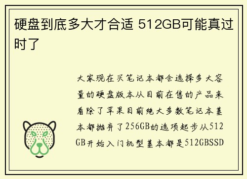 硬盘到底多大才合适 512GB可能真过时了