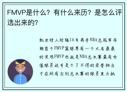 FMVP是什么？有什么来历？是怎么评选出来的？