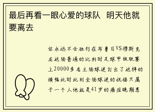 最后再看一眼心爱的球队  明天他就要离去