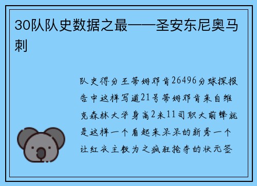 30队队史数据之最——圣安东尼奥马刺